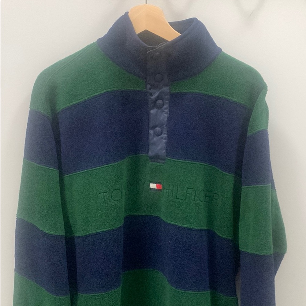 Tommy Hilfiger Men's Green and Blue Striped fleece